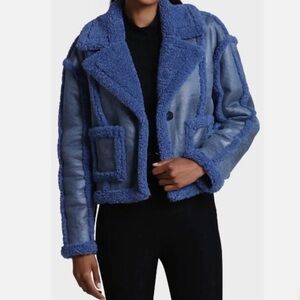 7 For All Mankind Faux Suede Blue Sherpa Notched Collar Jacket XS